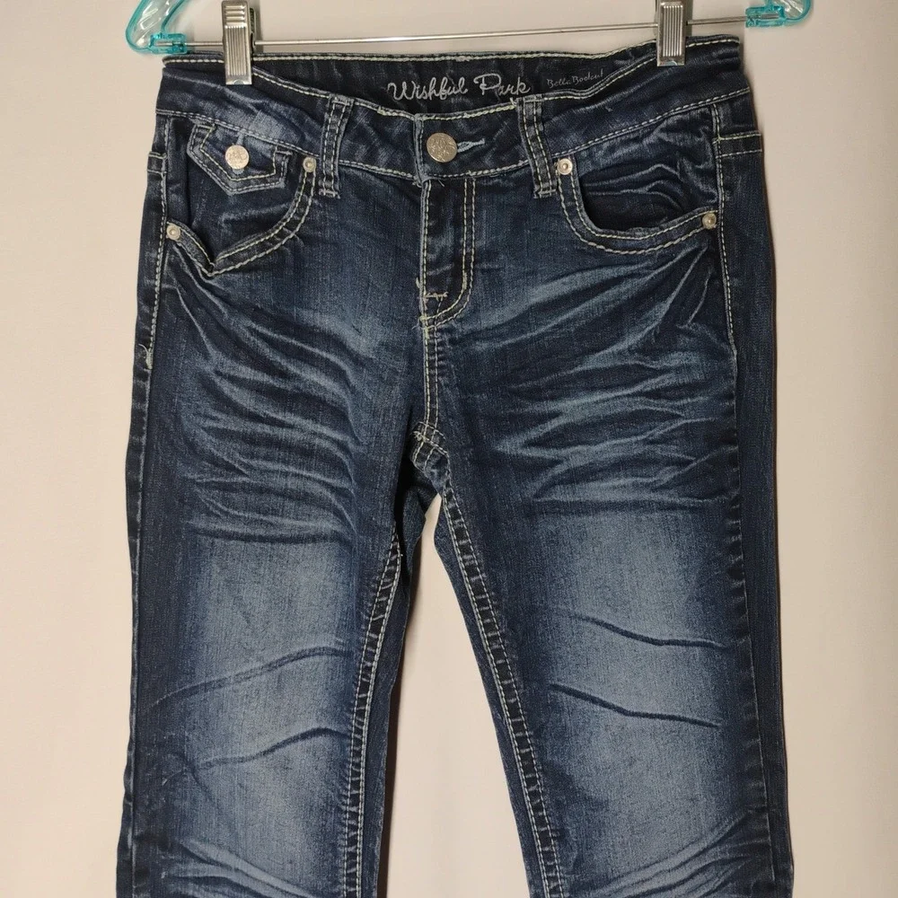 Wishful‎ Park Womens Juniors 9 (28x31) Bella Boot Cut Whiskared Blue Jeans